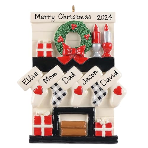 Personalized Gather Round Fireplace Mantle Ornament (Family of 5)