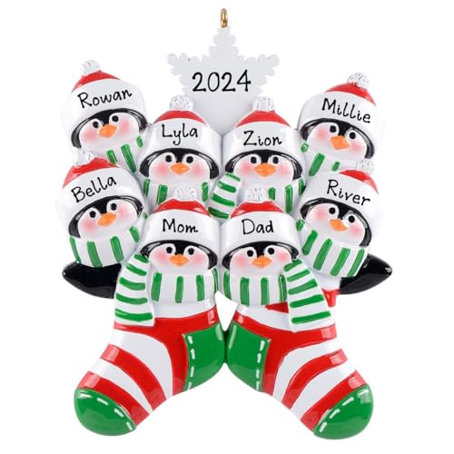 Personalized Penguin in Socks Family Ornament (Family of 8)