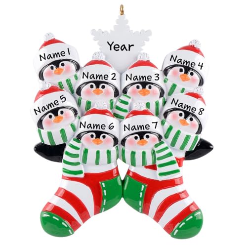 Personalized Penguin in Socks Family Ornament (Family of 8)