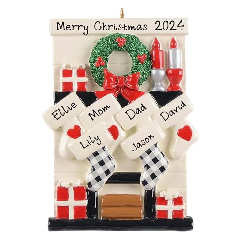 Personalized Gather Round Fireplace Mantle Ornament (Family of 6)