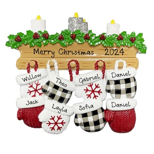 Personalized New Mitten Family Happy Ornament (Family of 8)