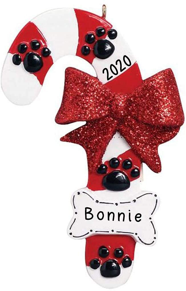 Dog and Candy Cane Personalized Christmas Tree Ornament | Custom Writing Christmas Christmas Dog and Candy Cane Gifts | Ornament with Name | Personalized Ornaments 2021 | Free Customization