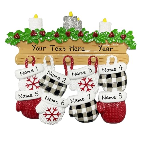 Personalized New Mitten Family Happy Ornament (Family of 8)