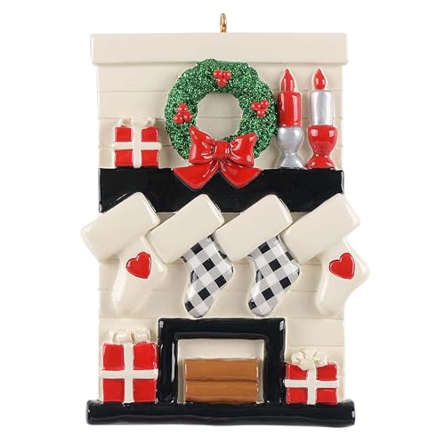 Personalized Gather Round Fireplace Mantle Ornament (Family of 4)