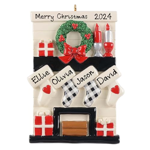 Personalized Gather Round Fireplace Mantle Ornament (Family of 4)