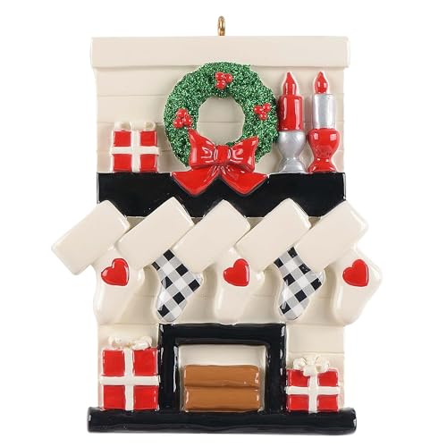 Personalized Gather Round Fireplace Mantle Ornament (Family of 5)