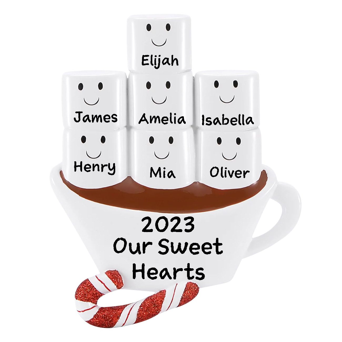 Personalized Marshmallow Hot Chocolate Family Christmas Tree Ornament Free Personalized (Family of 7)