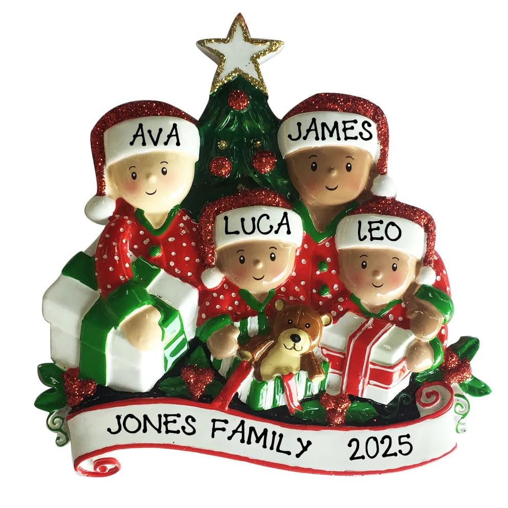 Personalized Christmas Ethnic Family Christmas Tree Hanging Ornament-Interracial Family Opening Personalized Ornament- Customized (Family of 4)