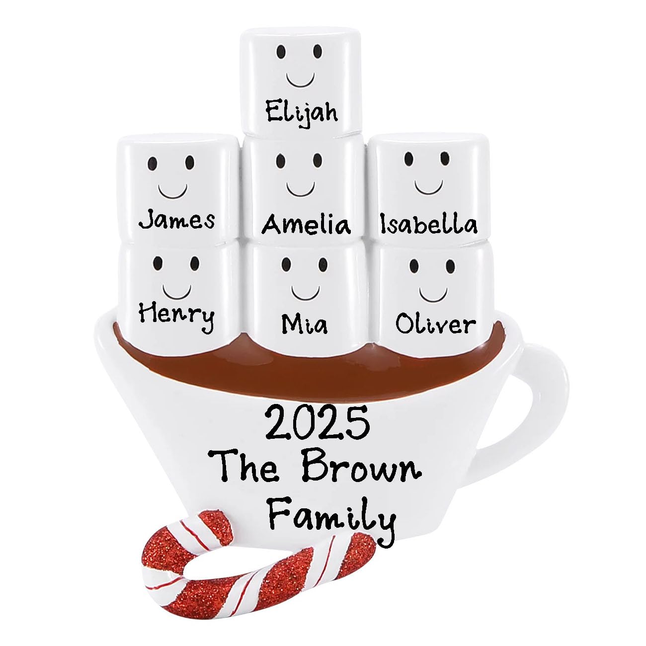 Personalized Marshmallow Hot Chocolate Family Christmas Tree Ornament Free Personalized (Family of 7)