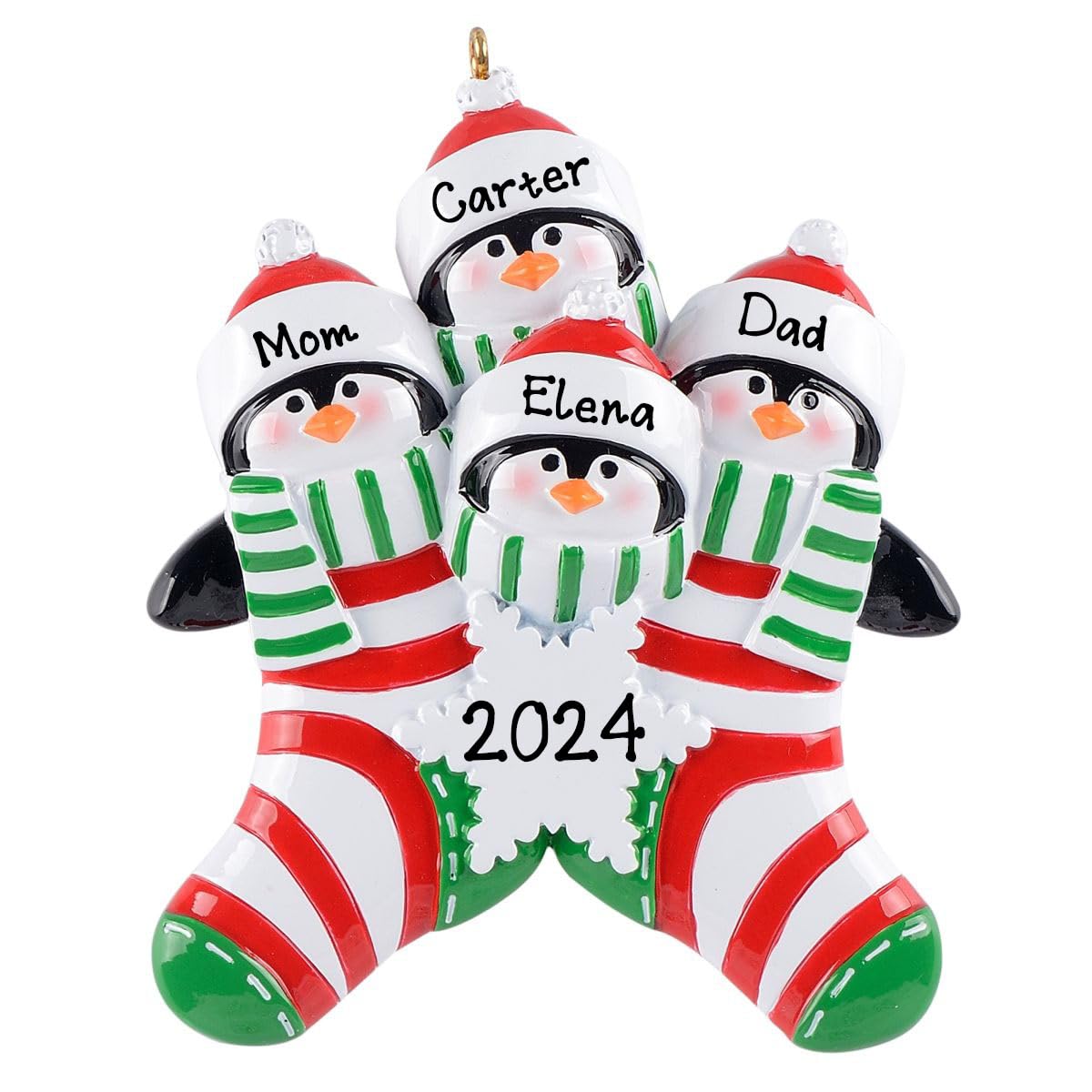 Personalized Penguin in Socks Family Ornament (Family of 4)