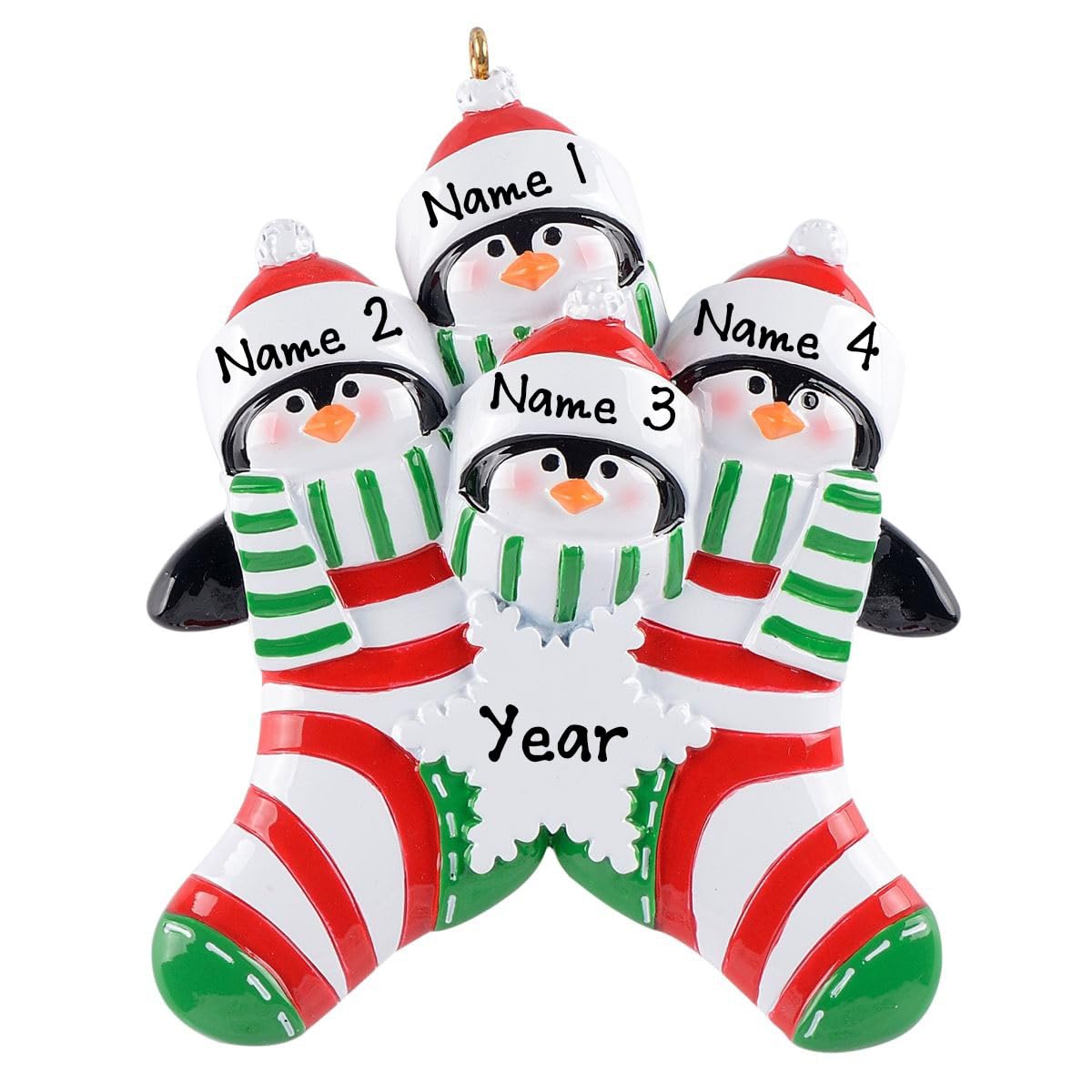 Personalized Penguin in Socks Family Ornament (Family of 4)