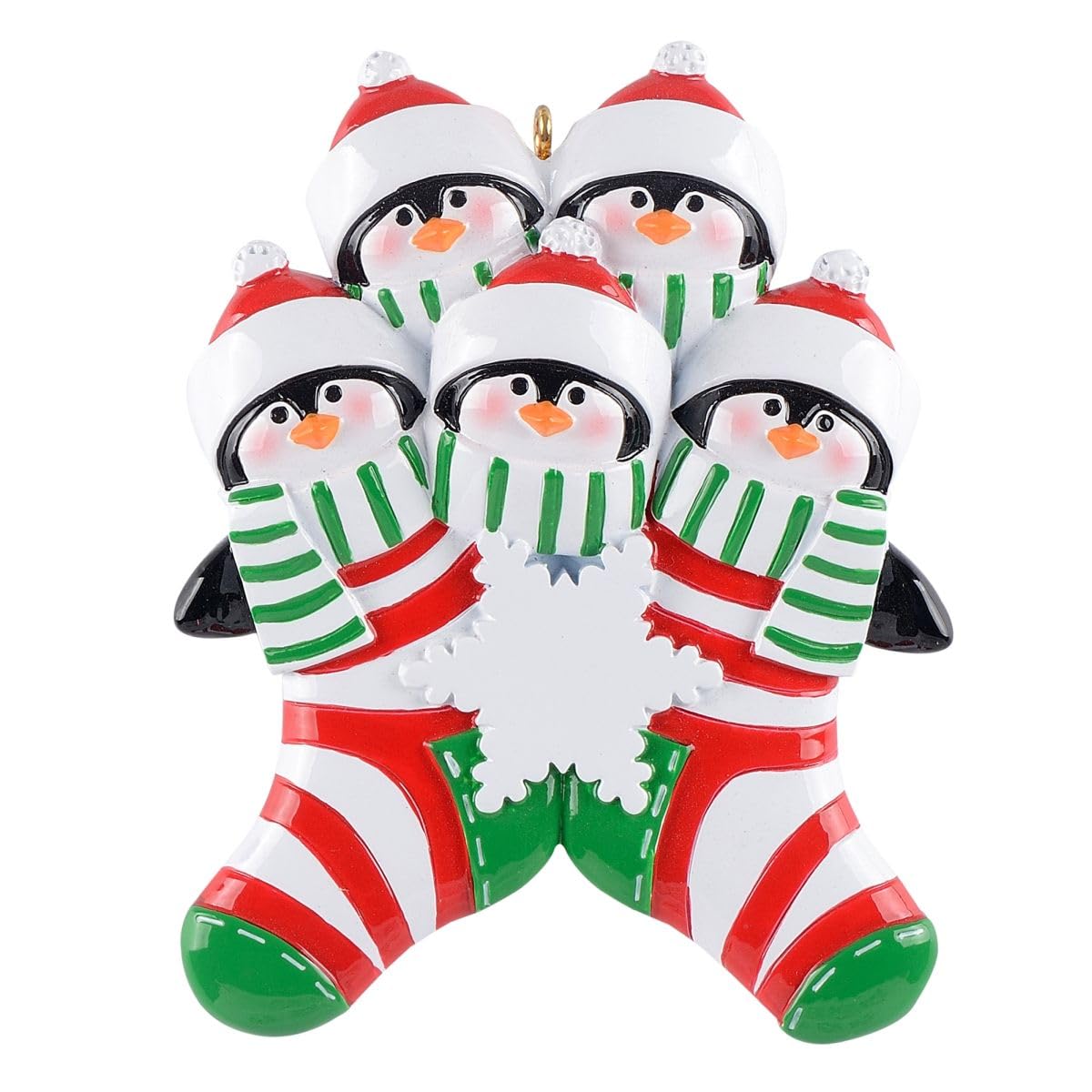 Personalized Penguin in Socks Family Ornament (Family of 5)