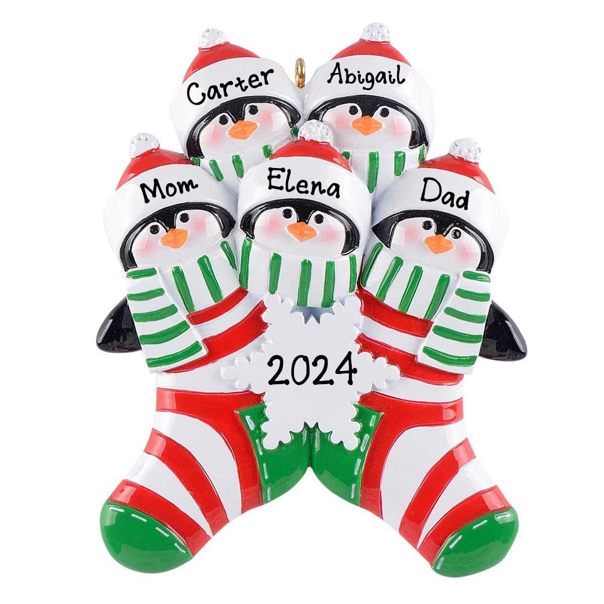 Personalized Penguin in Socks Family Ornament (Family of 5)