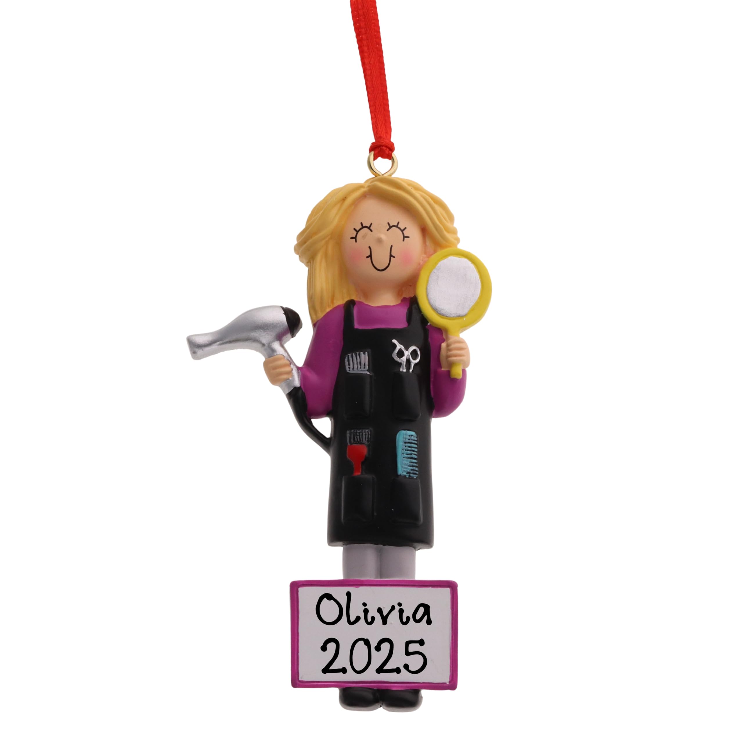HOBBY HOME ACCESSORIES Personalized Hair Stylist Gal Christmas Tree Ornament 2025 Apron with Pockets for Women Beauty Saloon Female Ornament - Free Personalized (New Hairdresser Blonde)