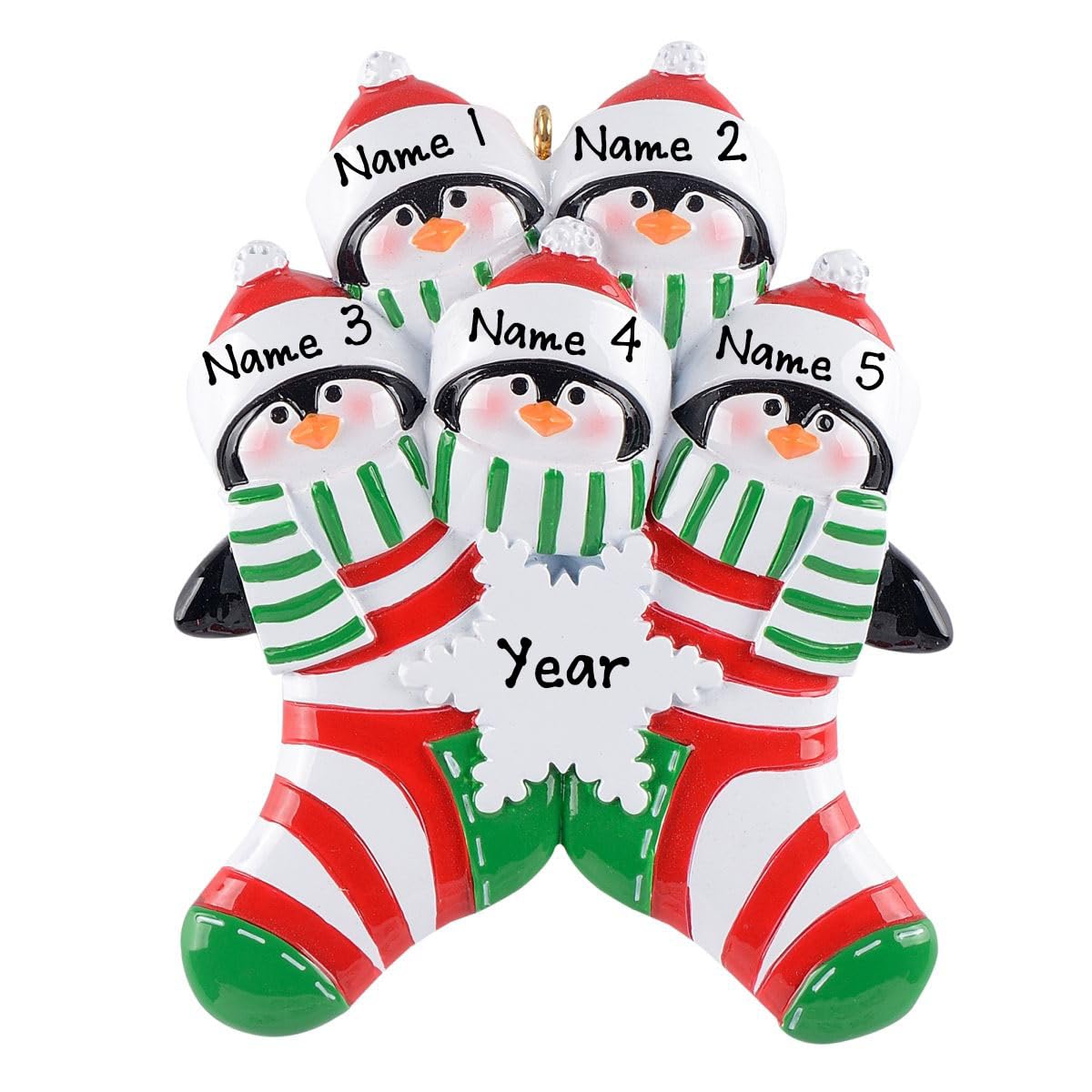 Personalized Penguin in Socks Family Ornament (Family of 5)