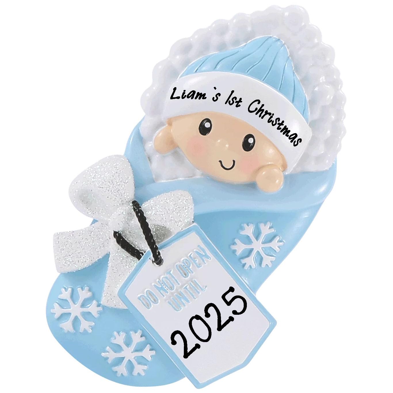 2025 Do Not Open Until Personalized Christmas Ornament Baby`s First Christmas Hanging Tree Ornament New Born Baby Gift-Free Personalized (Blue)