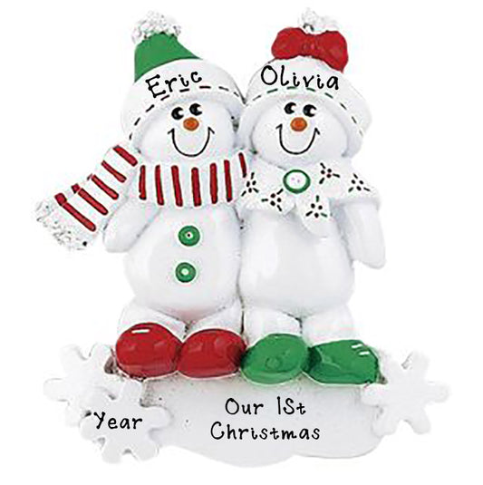 Snowman Sled Personalized Ornament (Family of 2)