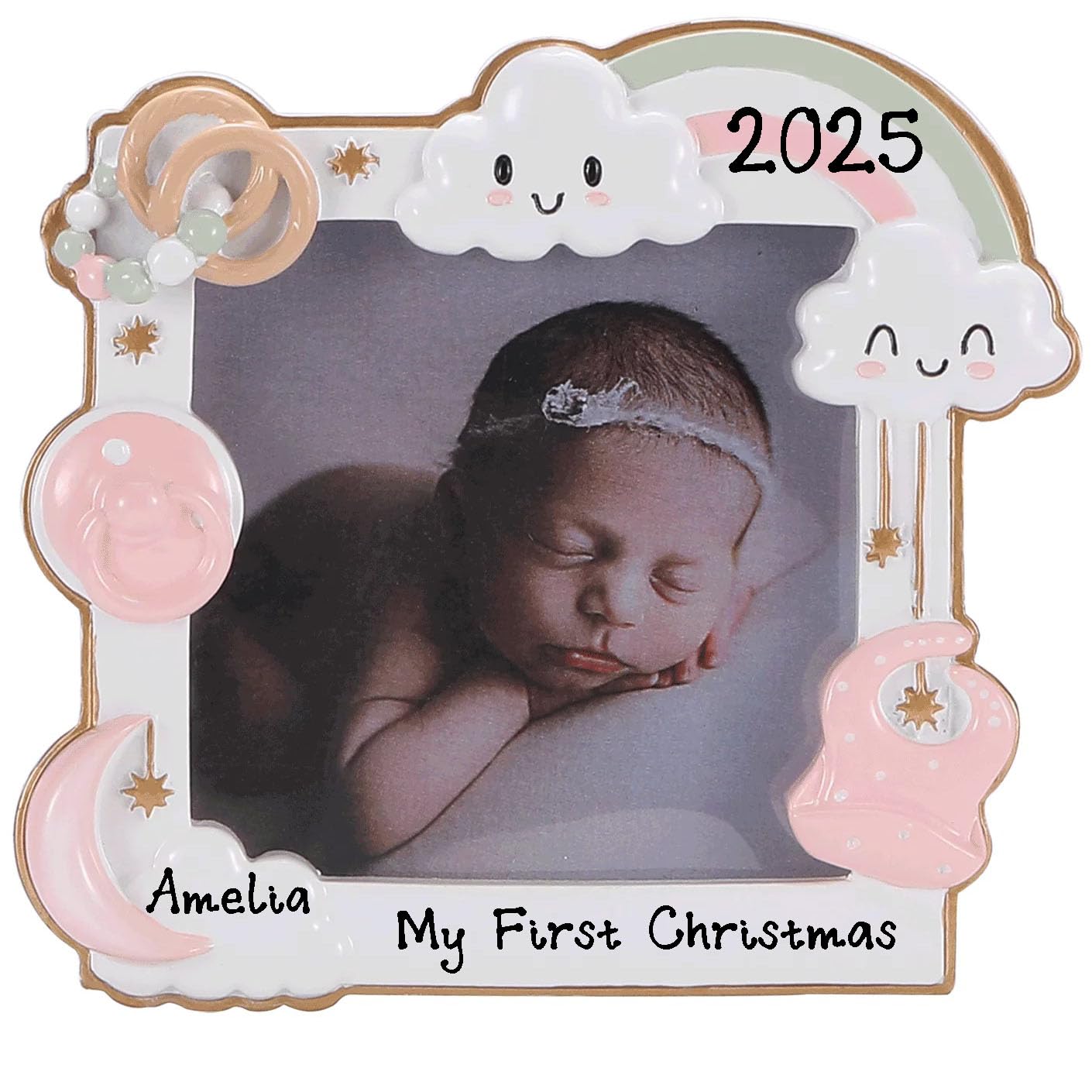 2025 Modern Baby Frame Personalized Christmas Ornament Baby`s First Christmas Hanging Tree Ornament New Born Baby Gift-Free Personalized (Pink)