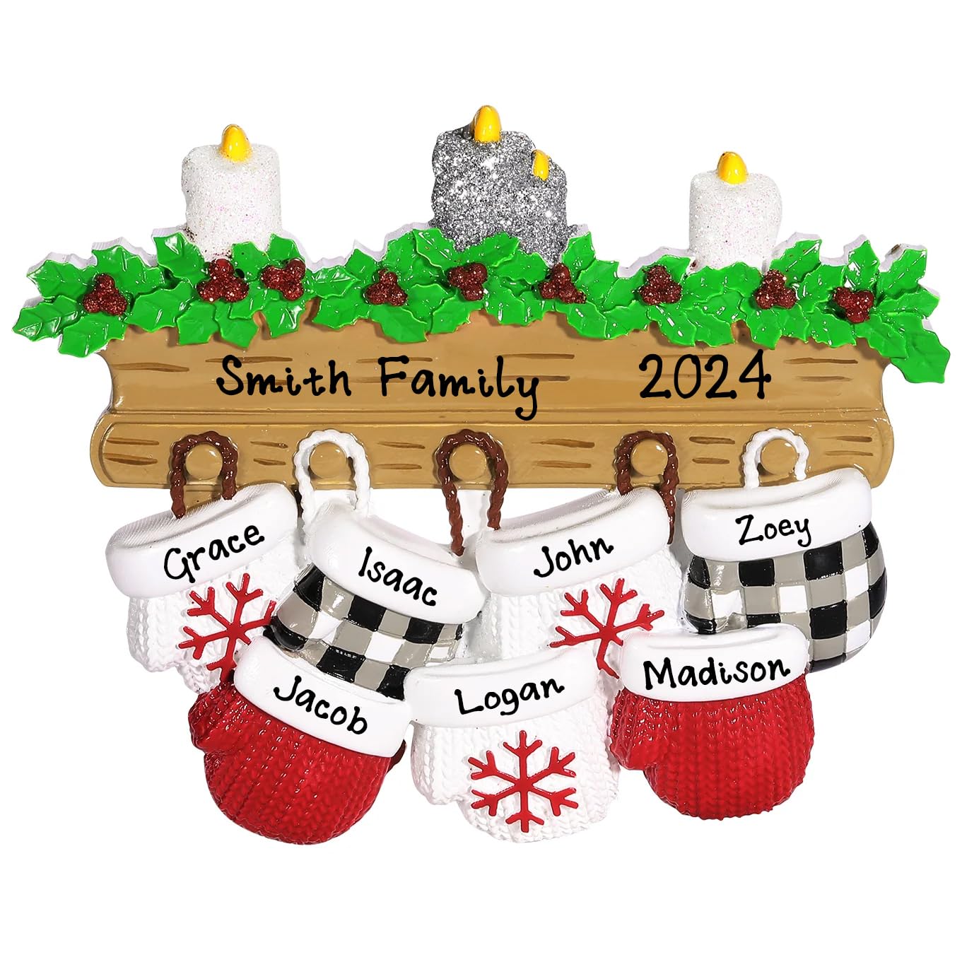 Personalized New Mitten Family Happy Ornament (Family of 7)