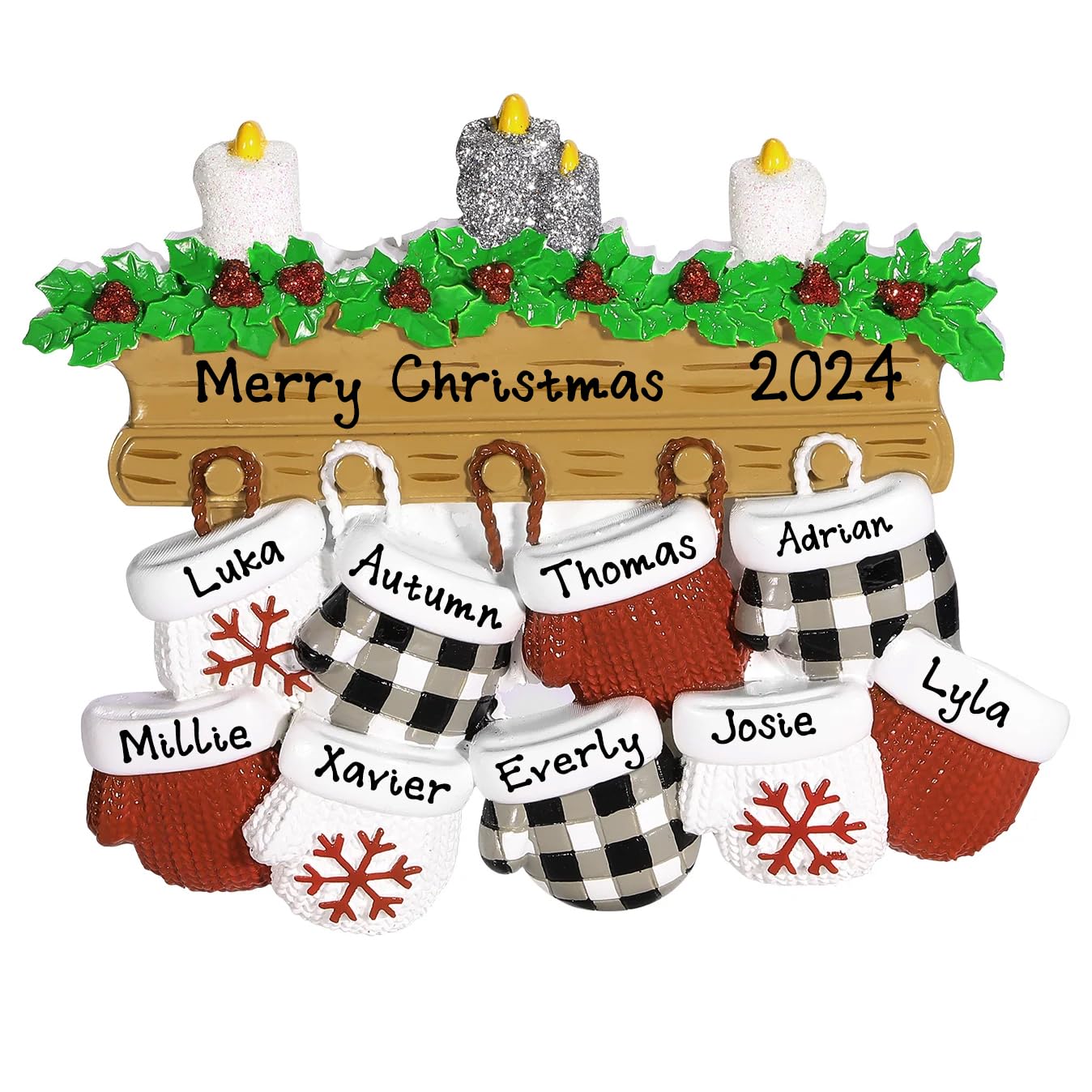 Personalized New Mitten Family Happy Ornament (Family of 9)