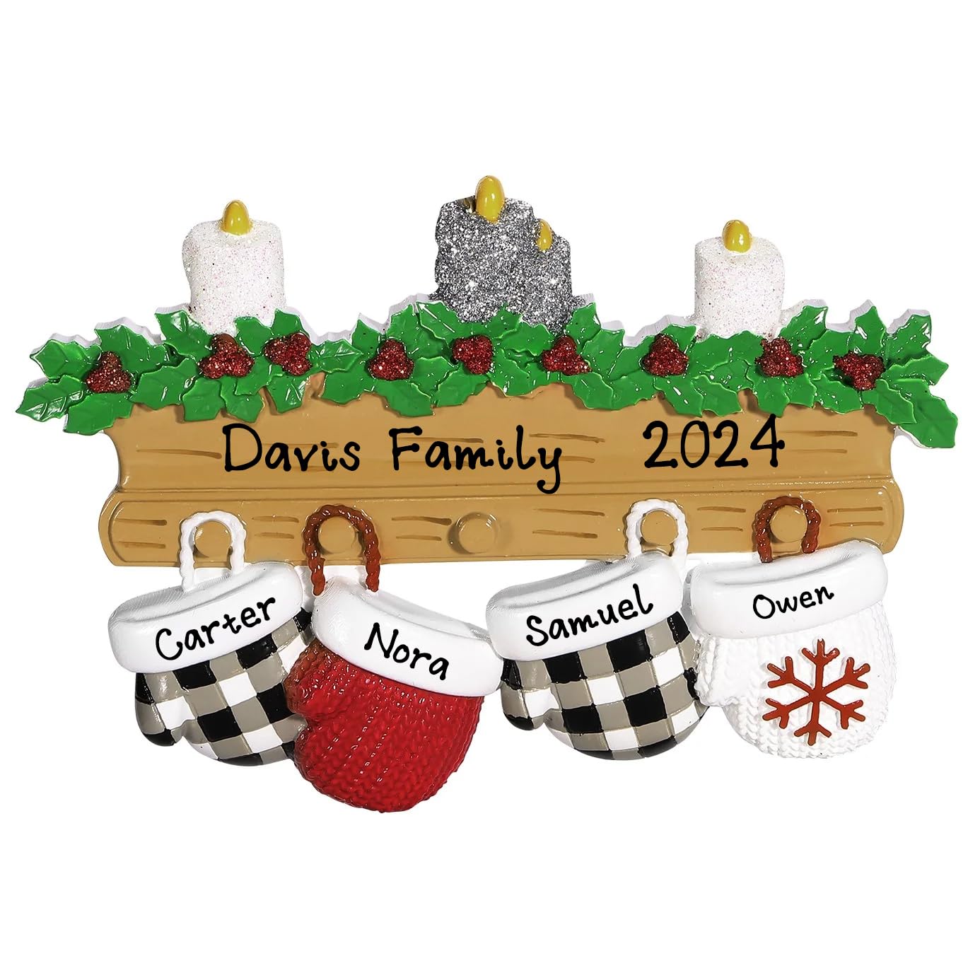 Personalized New Mitten Family Happy Ornament (Family of 4)