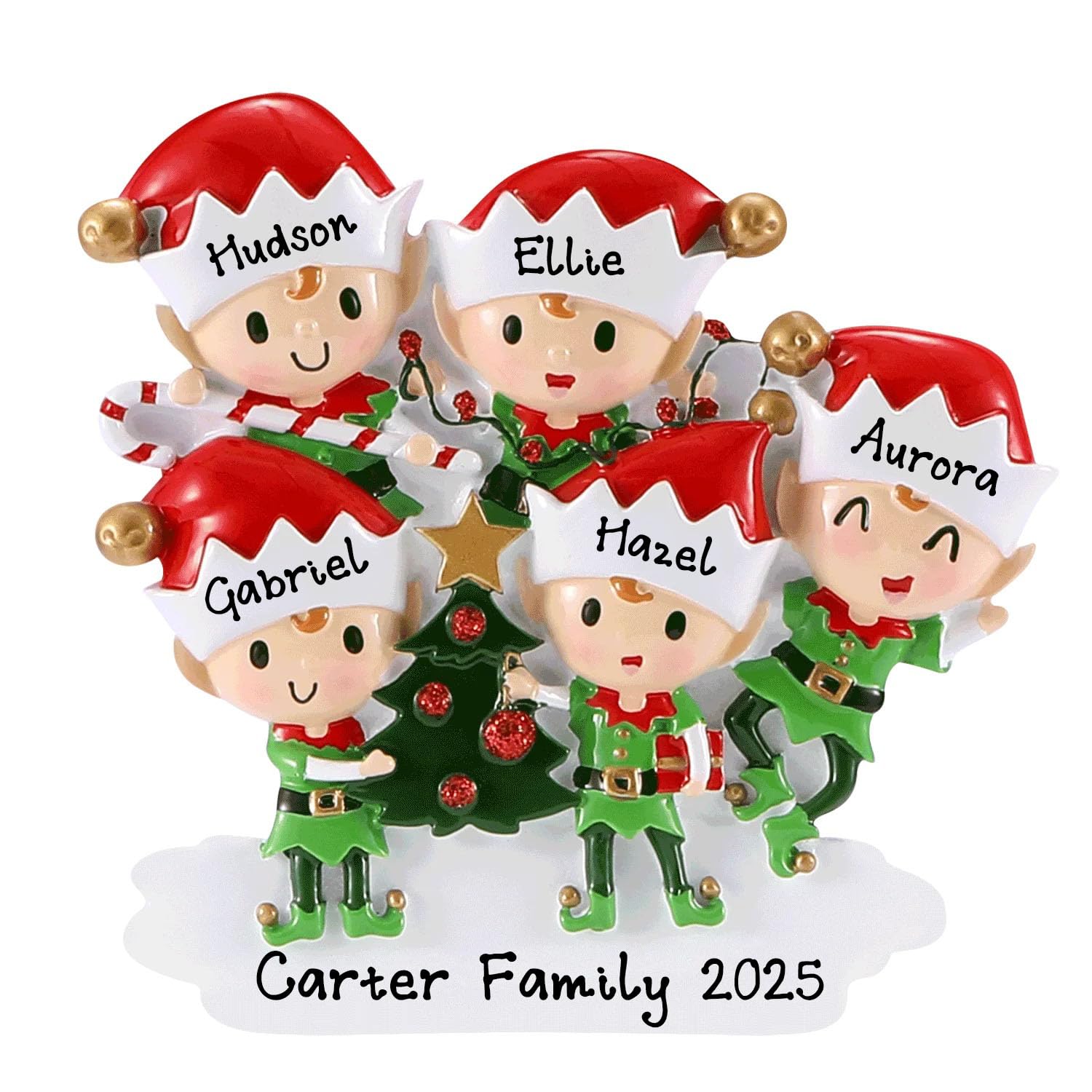 Elves Doing Things Personalized Christmas Ornament 2025 - Elves Decorating Family Christmas Tree - Decorative Personalized Joy New Year Ornament New (Family of 5)