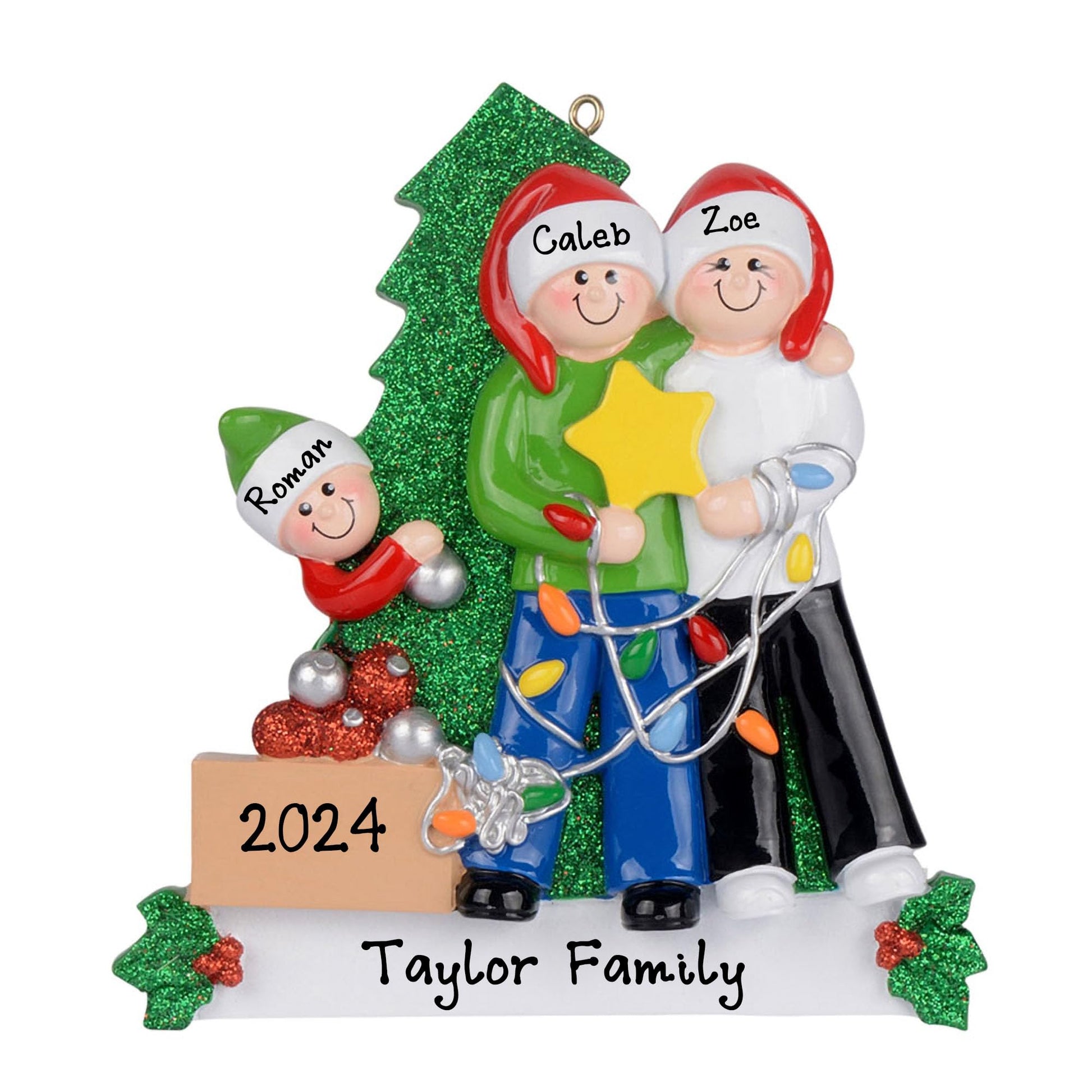 Personalized Happy Family Decorating Ornament (Family of 3)