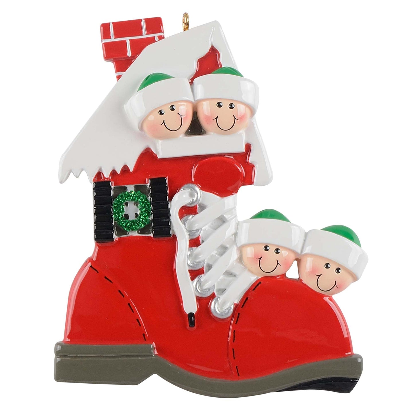 Personalized Santa Red Boot House Family Ornament (Family of 4)