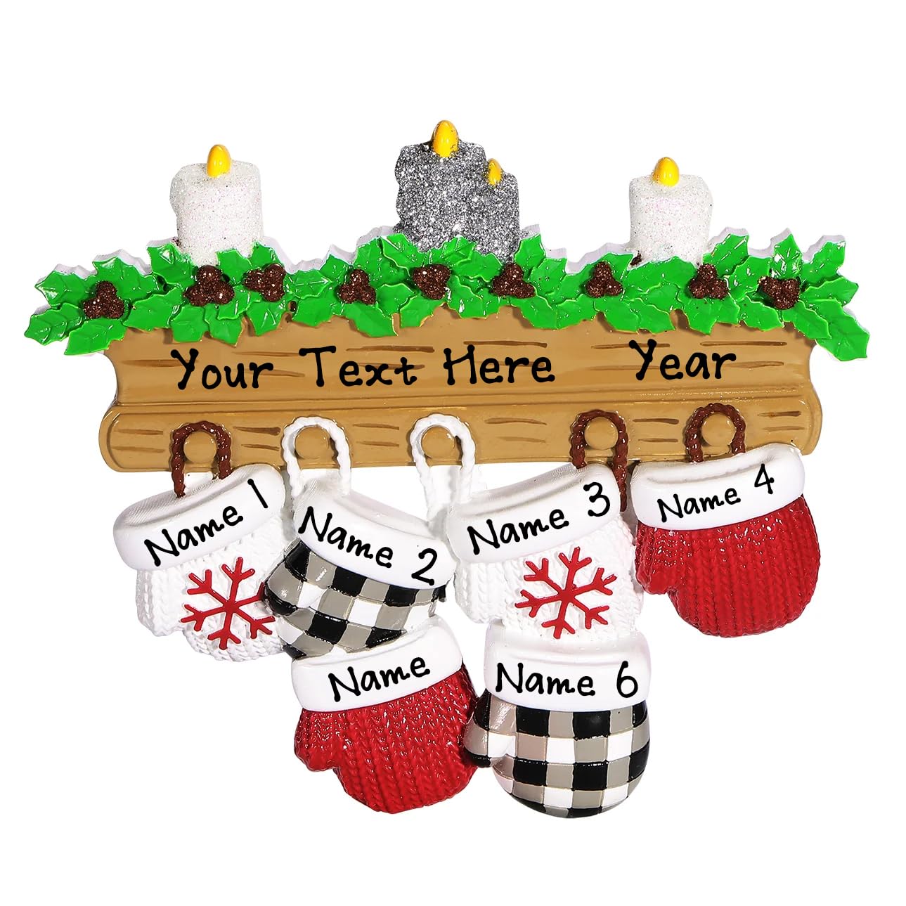 Personalized New Mitten Family Happy Ornament (Family of 6)