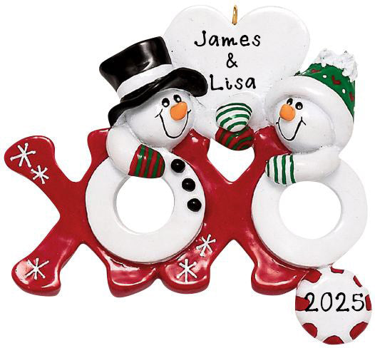 Hugs and Kisses Snowman Couple Personalized Ornament