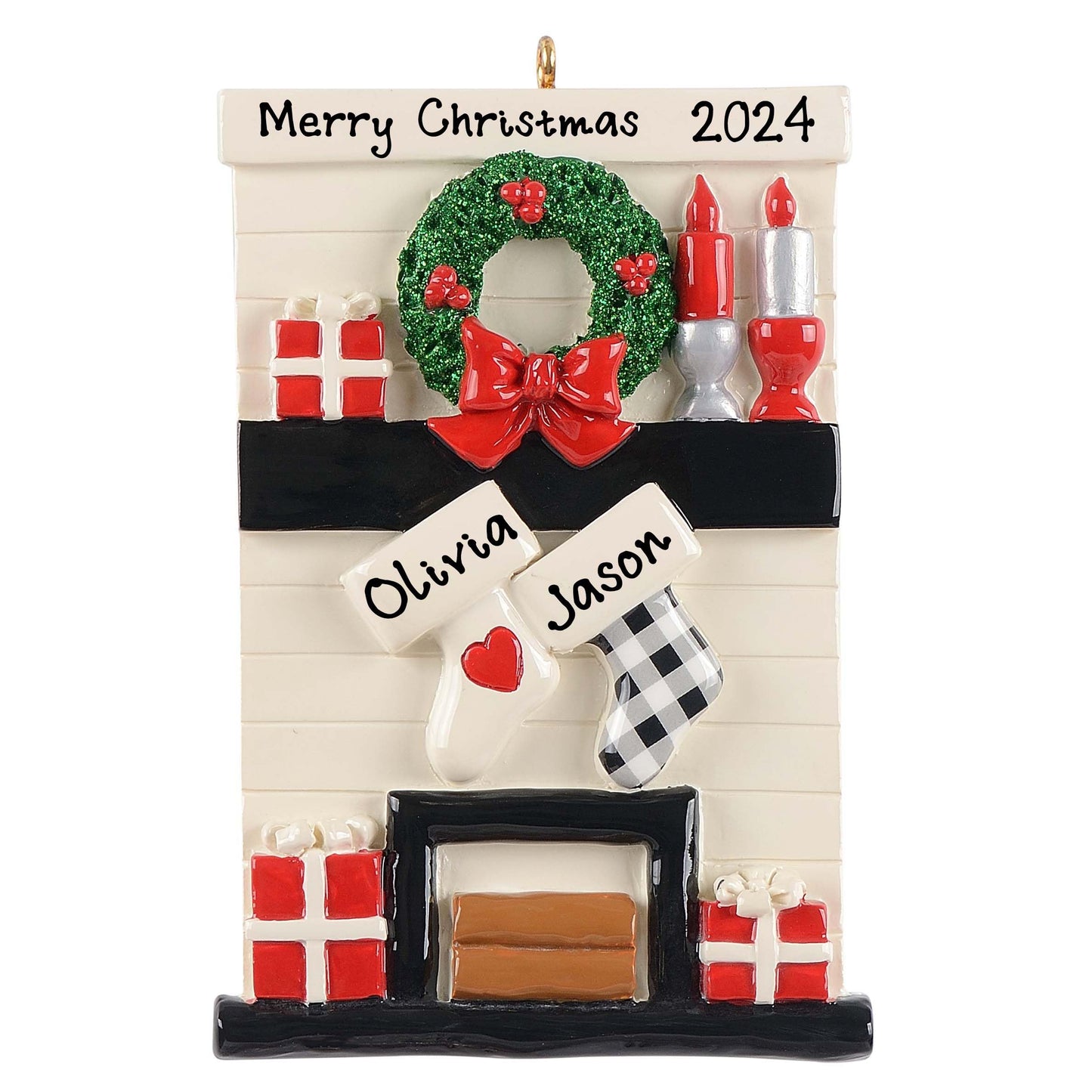 Personalized Gather Round Fireplace Mantle Ornament (Family of 2)