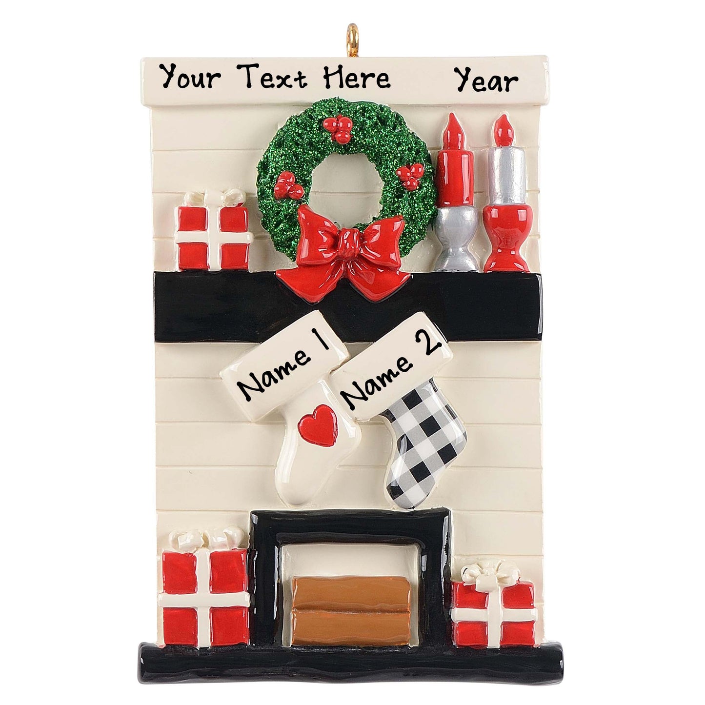 Personalized Gather Round Fireplace Mantle Ornament (Family of 2)