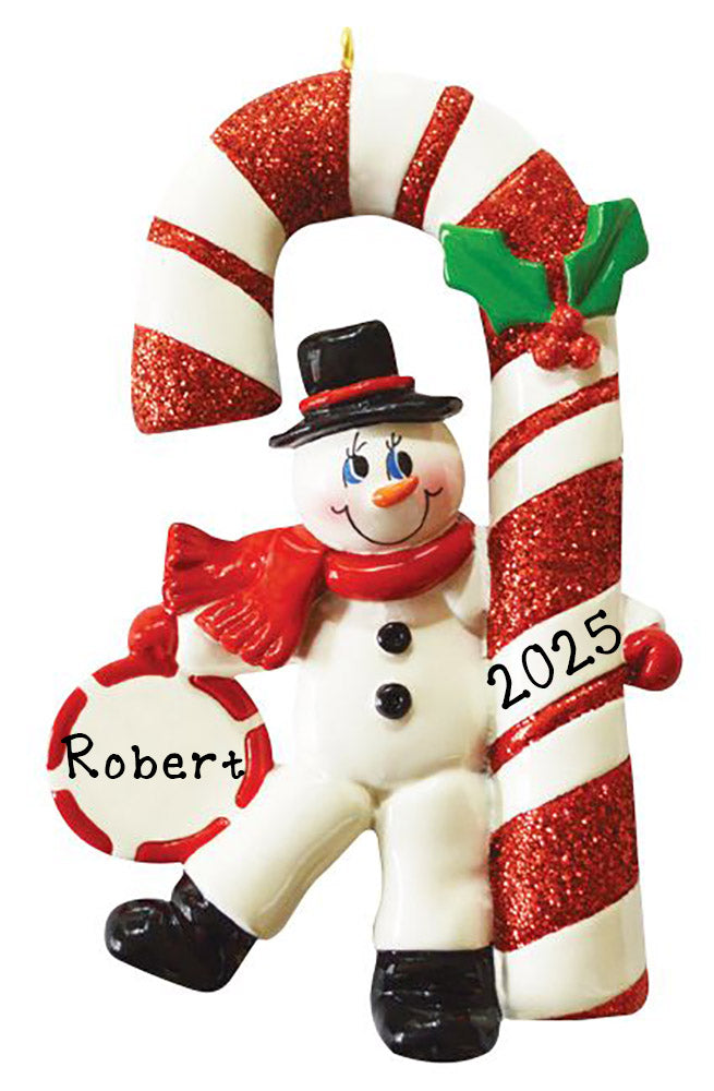 Candy Cane Snowman Ornament