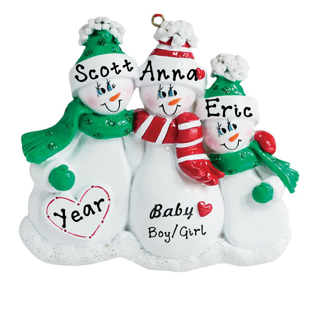 Expecting Snow Family Personalized Ornament (Family of 3)
