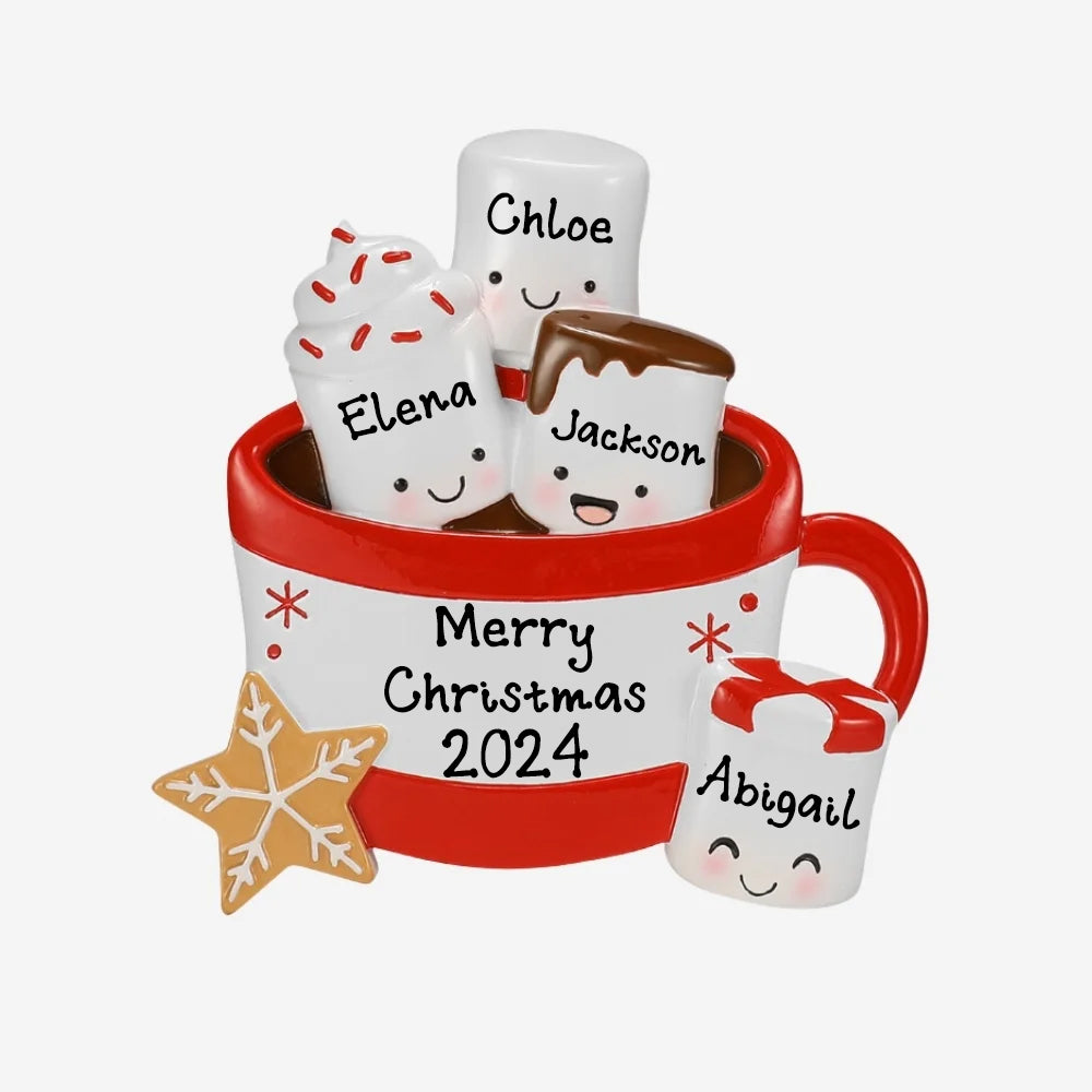 Personalized Hot Cocoa Christmas Ornament 2024 (Family of 4)