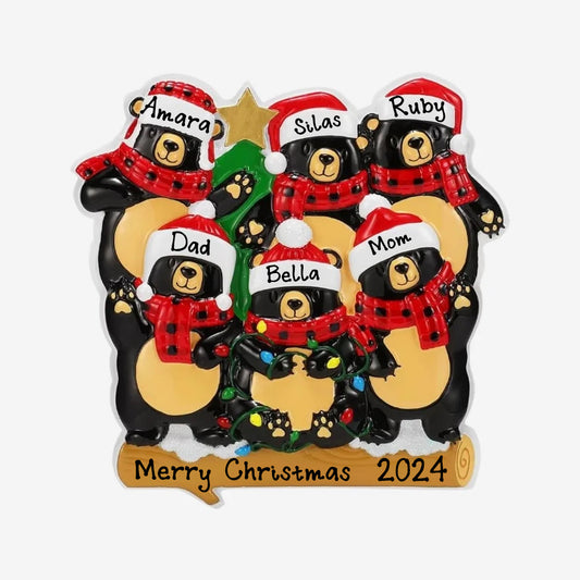 Personalized Bears with Scarf & Santa Hat Christmas Ornament 2024 (Family of 6)