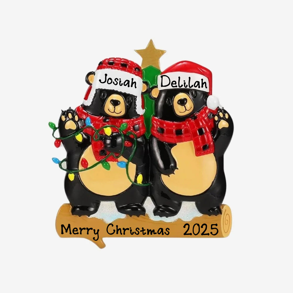 Personalized Bears with Scarf & Santa Hat Christmas Ornament (Family of 2)