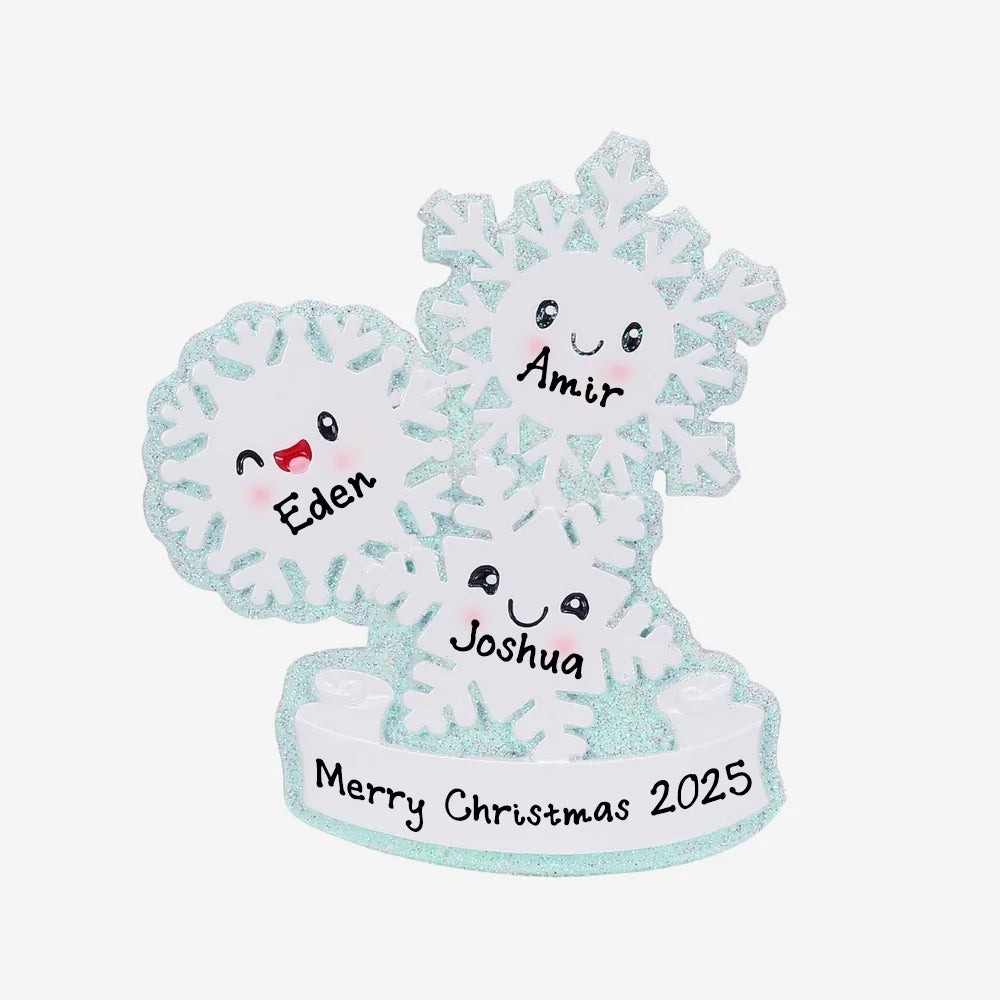 Personalized Snowflake Christmas Ornament (Family of 3)