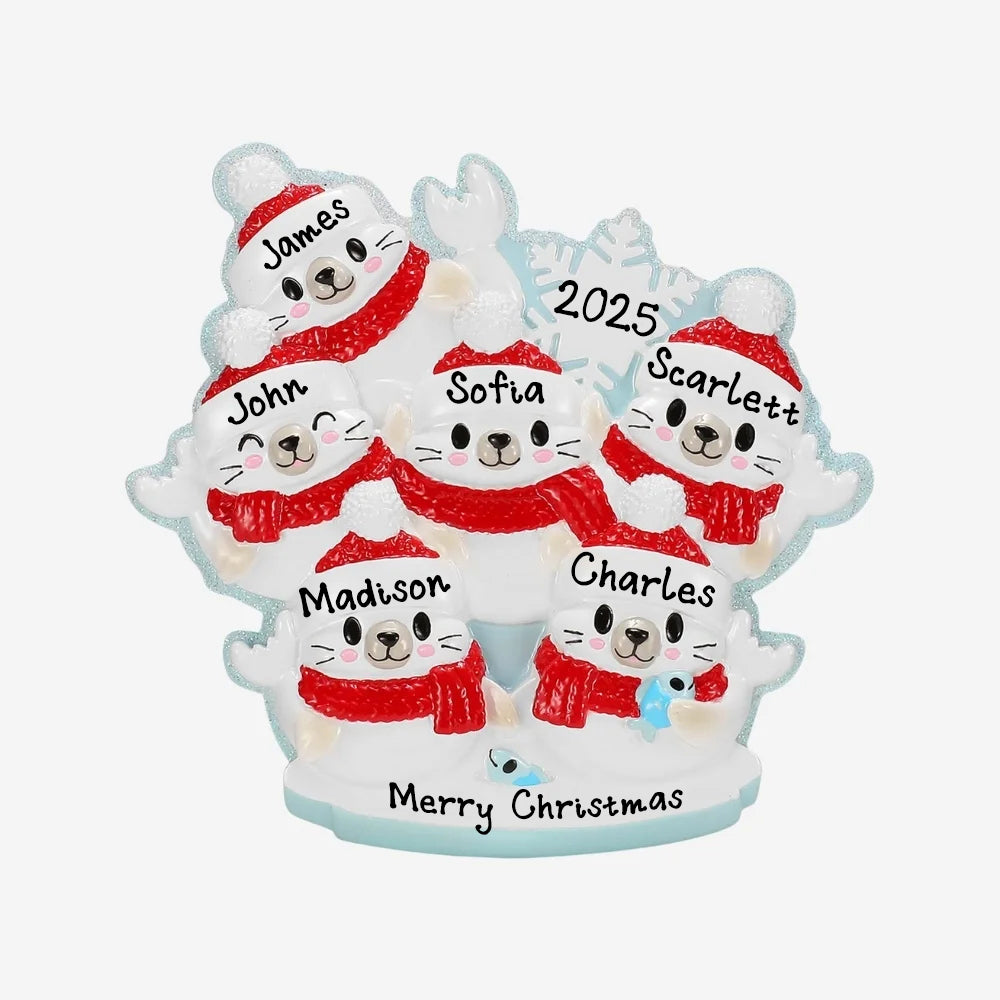 Personalized Arctic Seal Christmas Ornament (Family of 6)