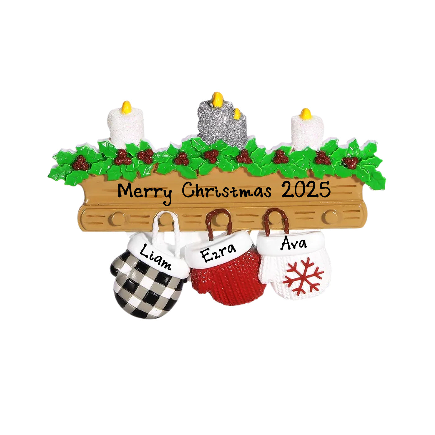 Personalized New Mitten Family Happy Ornament (Family of 3)