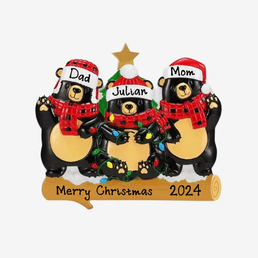 Personalized Bears with Scarf & Santa Hat Christmas Ornament 2024 (Family of 3)