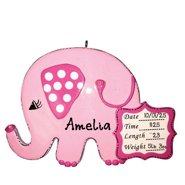 Personalized Baby Elephant (Pink) Ornament