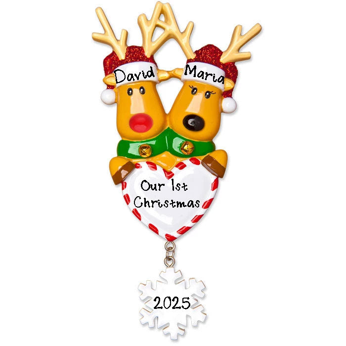 Reindeer Family with Santa Hat Personalized Ornament (Family of 2)