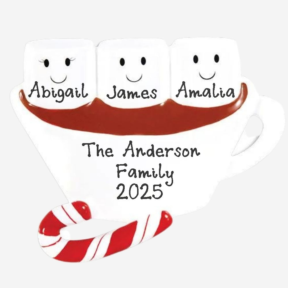 Marshmallow Hot Chocolate Family Personalized Ornament (Family of 3)