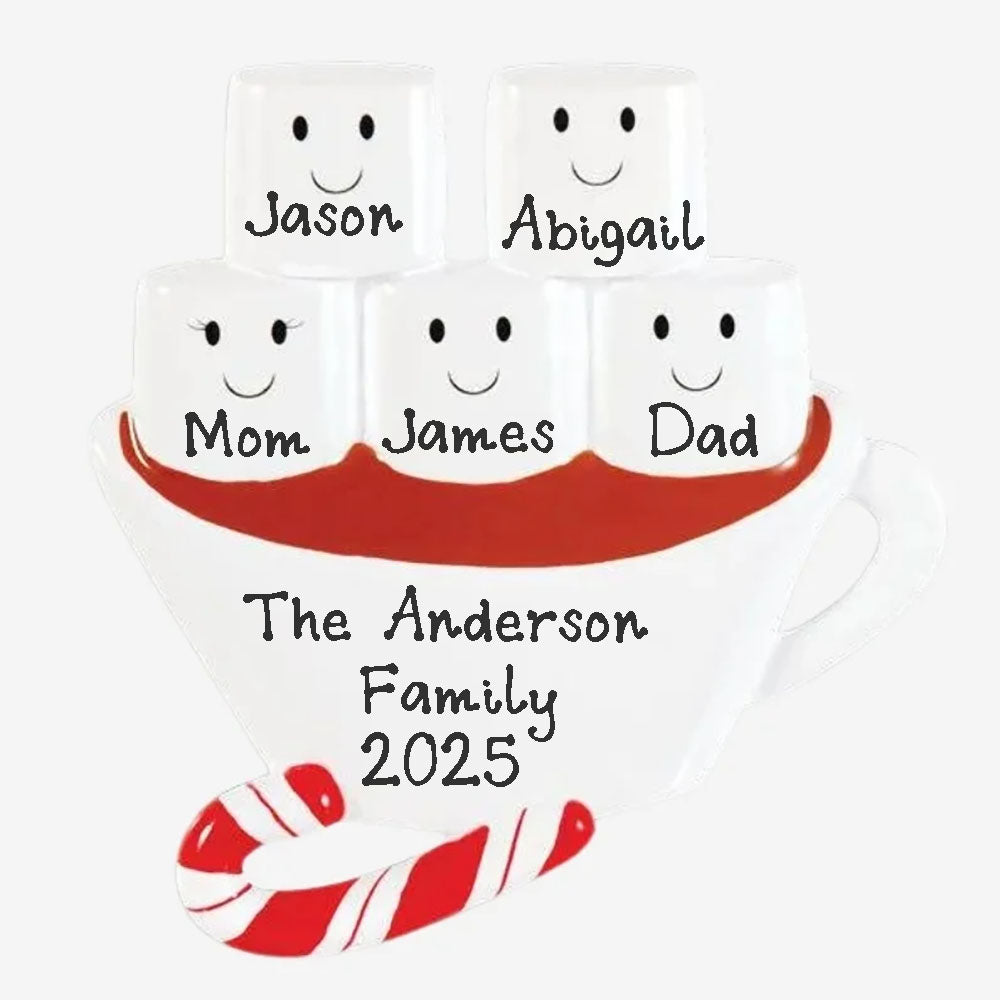 Marshmallow Hot Chocolate Family Personalized Ornament (Family of 5)