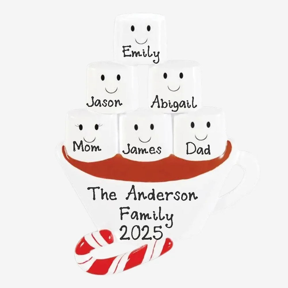 Marshmallow Hot Chocolate Personalized Ornament (Family of 6)