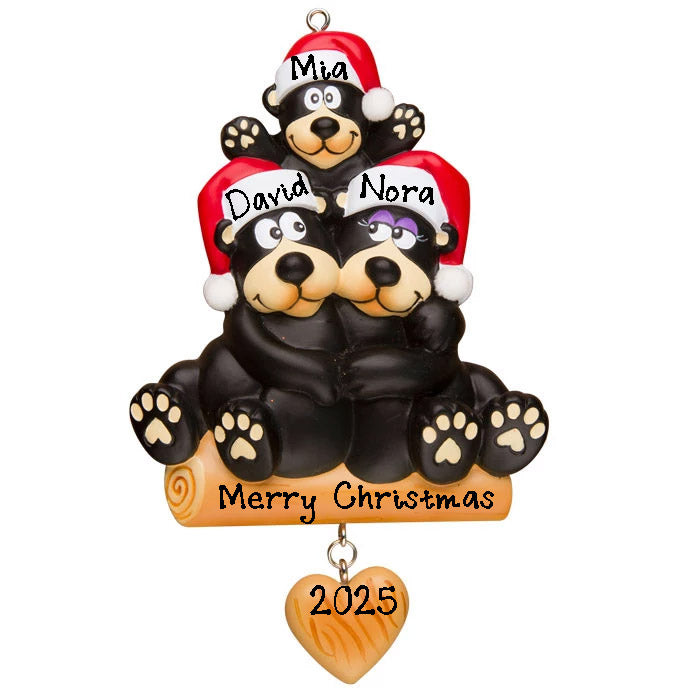 Black Bear Family Personalized Ornament (Family of 3)