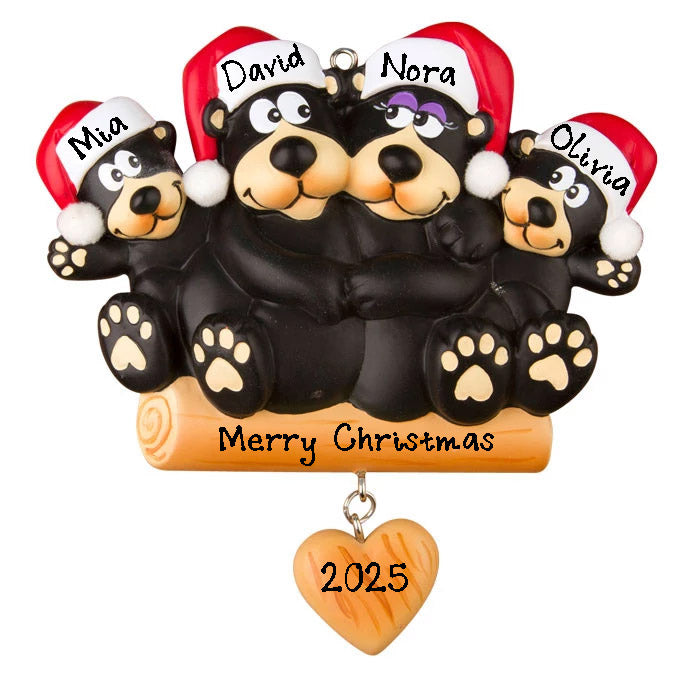 Black Bear Family Personalized Ornament (Family of 4)