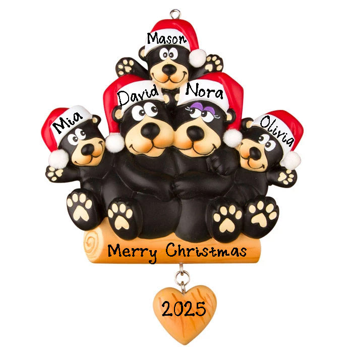 Black Bear Family Personalized Ornament (Family of 5)