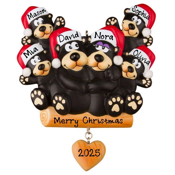 Black Bear Family Personalized Ornament (Family of 6)